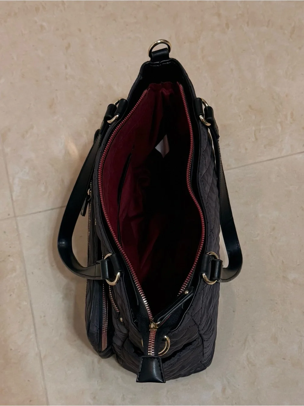 Adrienne Vittadini Quilted Black Tote Bag with Top Handles. Very Good Condition